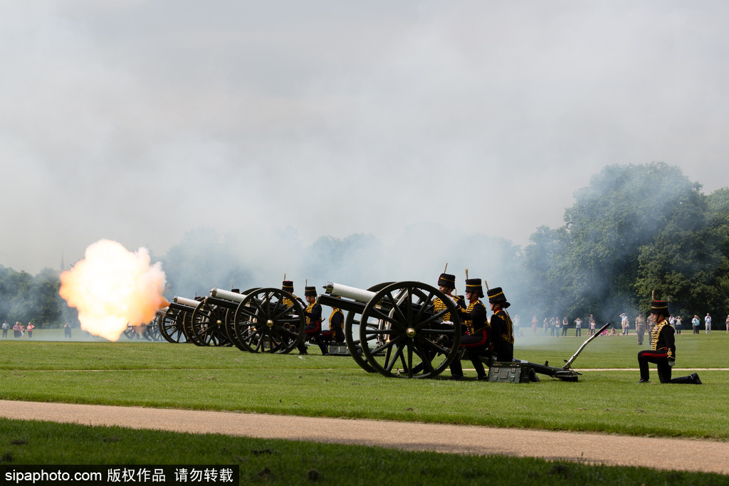 英國皇家騎兵鳴禮炮紀(jì)念女王伊麗莎白二世加冕64周年