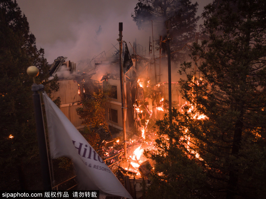 美國多地遭山火侵襲 圣羅莎希爾頓酒店“葬身火海”