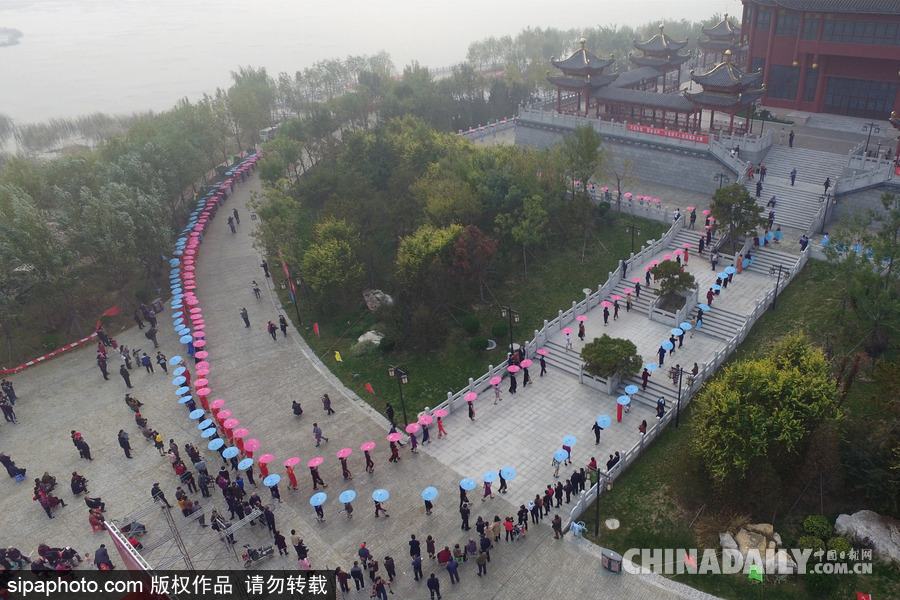 山東濱州：驚艷重陽節(jié) 千名中老年旗袍愛好者走秀