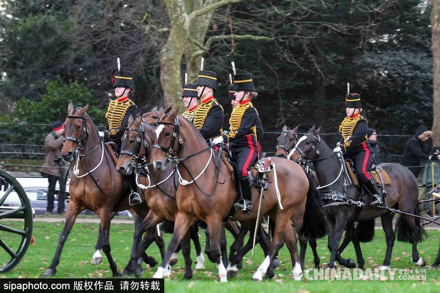 英女王登基66周年紀(jì)念 皇家騎兵炮兵團發(fā)射41響禮炮慶祝