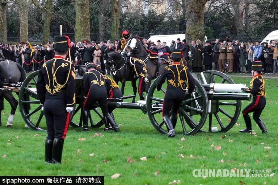 英女王登基66周年紀(jì)念 皇家騎兵炮兵團(tuán)發(fā)射41響禮炮慶祝