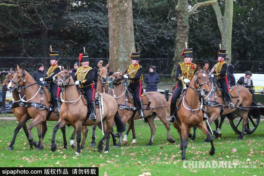 英女王登基66周年紀念 皇家騎兵炮兵團發(fā)射41響禮炮慶祝