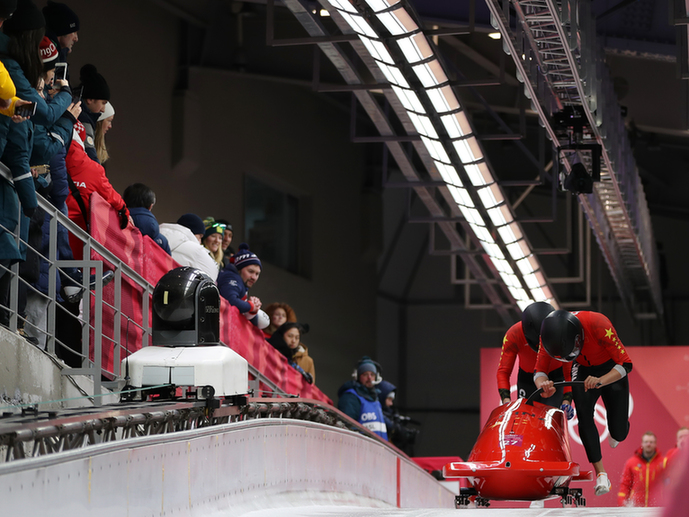 平昌冬奧會雪車比賽進(jìn)行，中國組合李純鍵/王思棟名列第26