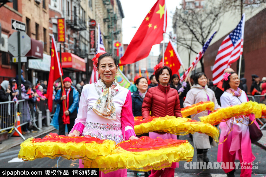 紐約唐人街迎接農(nóng)歷新年 中國傳統(tǒng)元素濃郁